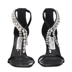 Black Leather Stiletto Heel Sandals