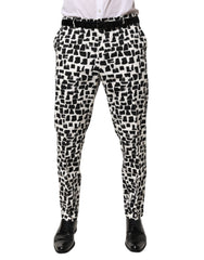 Black White Abstract Print Cotton Blend Pants