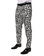 Black White Abstract Print Cotton Blend Pants