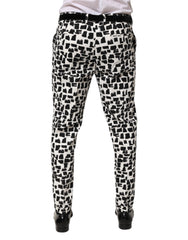Black White Abstract Print Cotton Blend Pants