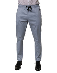 Light Blue Cotton Drawstring Elastic Waist Men Pants