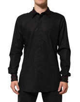 Black Cotton Embellished Collar Men's Shirt