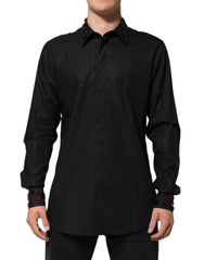 Black Cotton Embellished Collar Men's Shirt