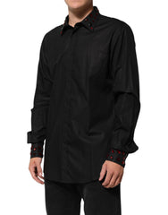 Black Cotton Embellished Collar Men's Shirt