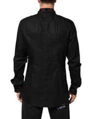 Black Cotton Embellished Collar Men's Shirt