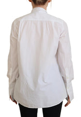 White Cotton Collared Long Sleeves Formal Top