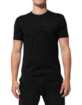 Black Cotton Velvet Logo Print Men T-Shirt