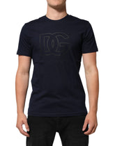 Dark Blue Cotton DG Logo Print Men's Top T-Shirt