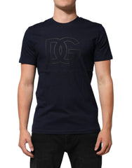 Dark Blue Cotton DG Logo Print Men's Top T-Shirt