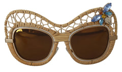 DG2159B Beige Gold Straw Butterfly Crystals Sunglasses