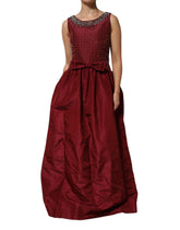 Burgundy Silk Beaded Evening Gown Dress