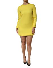 Yellow Viscose Acetate Mini Long Sleeve Dress