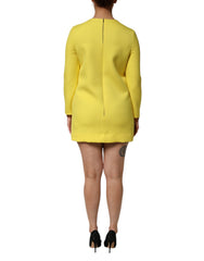 Yellow Viscose Acetate Mini Long Sleeve Dress