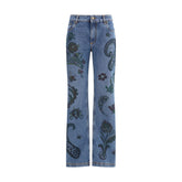 Flower and bee print flare jeans