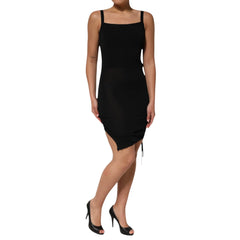 Black Square Neck Bodycon Ruched Mini Dress