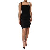 Black Square Neck Bodycon Ruched Mini Dress