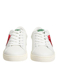 White Leather Rose Embroidery Low-Top Shoes