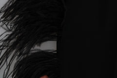 Black Feather Straight High Waist Pants