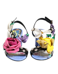 Multicolor Floral Applique Crystal Sandal Shoes