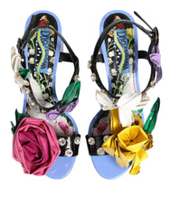 Multicolor Floral Applique Crystal Sandal Shoes