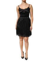 Black Silk Blend Lace Trim Sleeveless Mini Dress