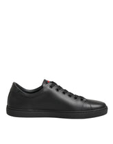 Black Leather Crystal Heart Low Top Sneakers Shoes