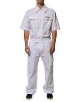 White Barcode Patch Utility Zip Jumpsuit Pants