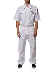 White Barcode Patch Utility Zip Jumpsuit Pants