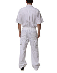White Barcode Patch Utility Zip Jumpsuit Pants