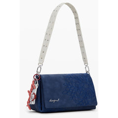 Blue Polyurethane Women's Shoulder Bag