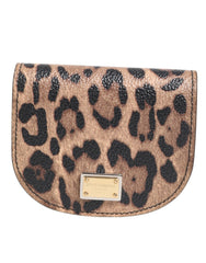 Brown Black Calf Leather Leopard Print Logo Plaque Wallet