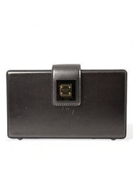 Steel Gray Leather Box Shape Shoulder Gold DG Logo Plaque Bag