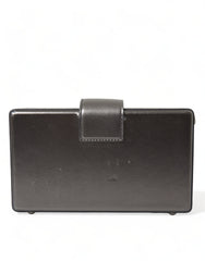 Steel Gray Leather Box Shape Shoulder Gold DG Logo Plaque Bag