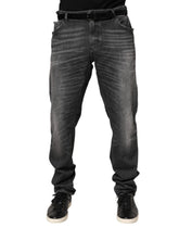 Black Gray Wash Slim Fit Straight Leg Denim Jeans