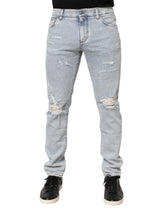 Light Blue Distressed Slim Fit Ripped Denim Jeans