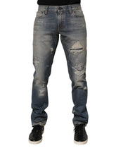Blue Distressed Denim Slim Fit Pants Jeans