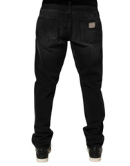 Black Washed Cotton Skinny Men Denim Jeans