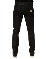 Dark Brown Tattered Cotton Skinny Denim Jeans