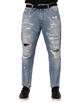 Blue Distressed Ripped Denim Pants Jeans