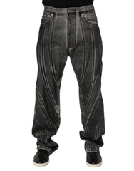 Black Gray Graphic Print Denim Pants Jeans