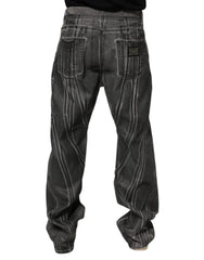 Black Gray Graphic Print Denim Pants Jeans