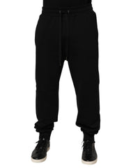 Black Cotton Drawstring Logo Sweatpants Pants