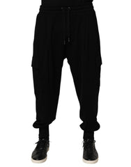 Black Cotton Blend Cargo Joggers Drawstring Pants
