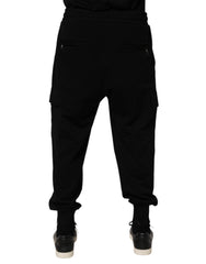 Black Cotton Blend Cargo Joggers Drawstring Pants