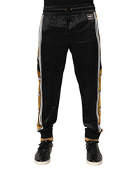 Black Gold Satin Crown Side Stripe Jogger Pants
