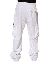 White Cotton Cargo Trousers Logo Patch Pants