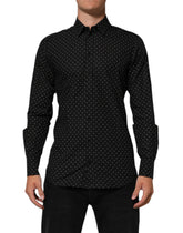 Black Polka Dot Cotton GOLD Men Formal Dress Shirt