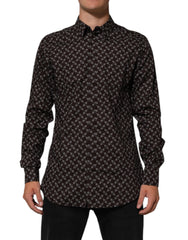 BrownFloral Collared GOLD Formal Dress Shirt
