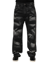 Black Marbled Effect Straight Men Denim Jeans