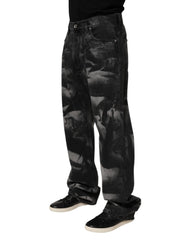 Black Marbled Effect Straight Men Denim Jeans